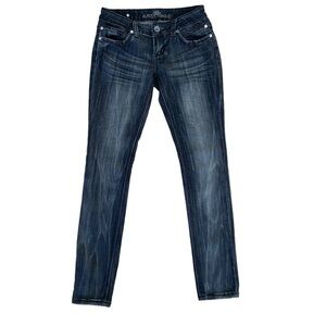 Almost Famous jeans black distressed denim low rise skinny crystal detail 27